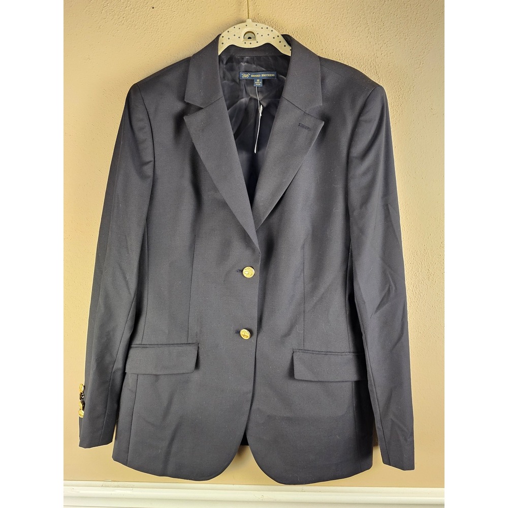 NWT Brooks Brothers Womens Navy Gold Button Wool Blazer 12